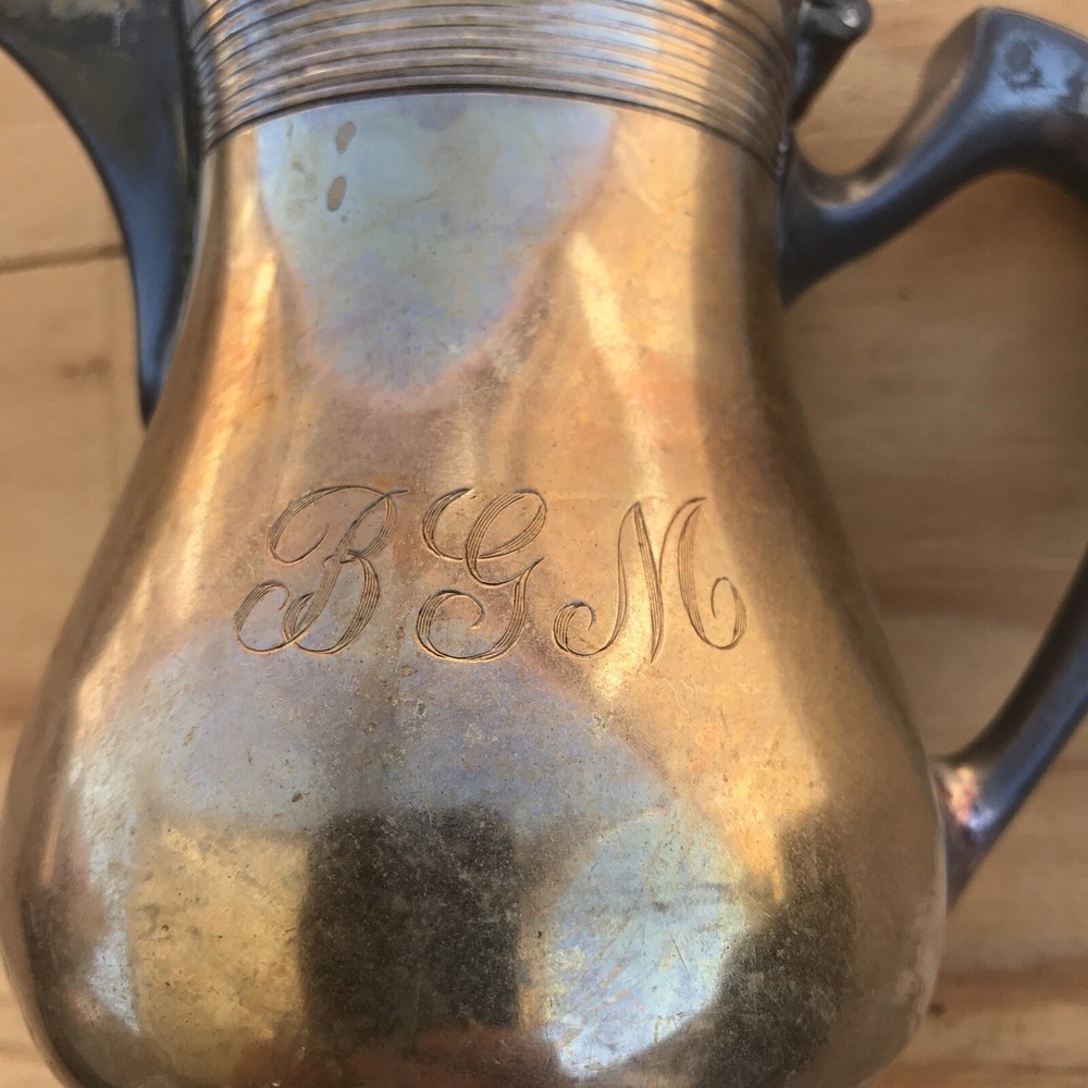 Reed & Barton Silverplate?? Two Tone Pitcher Monogram "BGM" 6"