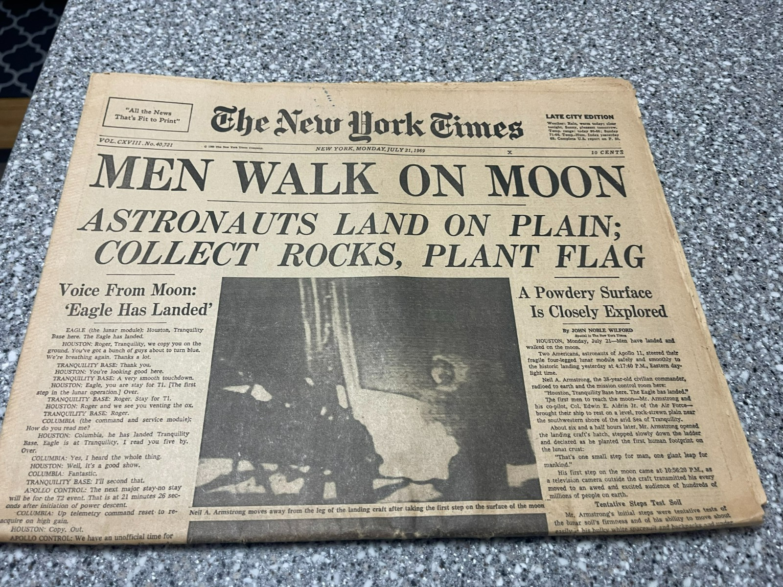Man Walks On Moon - Apollo 11 - Space - July 21, 1969 New York Times Newspaper