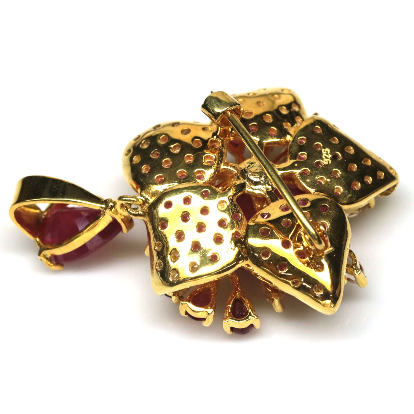 925 Sterling Silver Pink Red Ruby, Ropaz, Sapphire & Zircon Brooch/Pendant