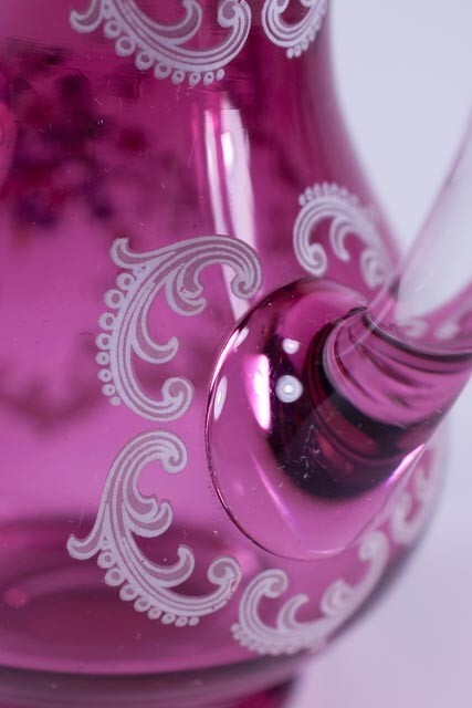 Cranberry Clear Decorated Jug or Pitcher 5"