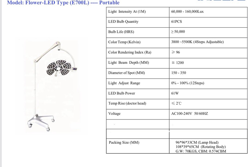 LED Portable & Mobile Surgical Operating Light. Many Models Available.