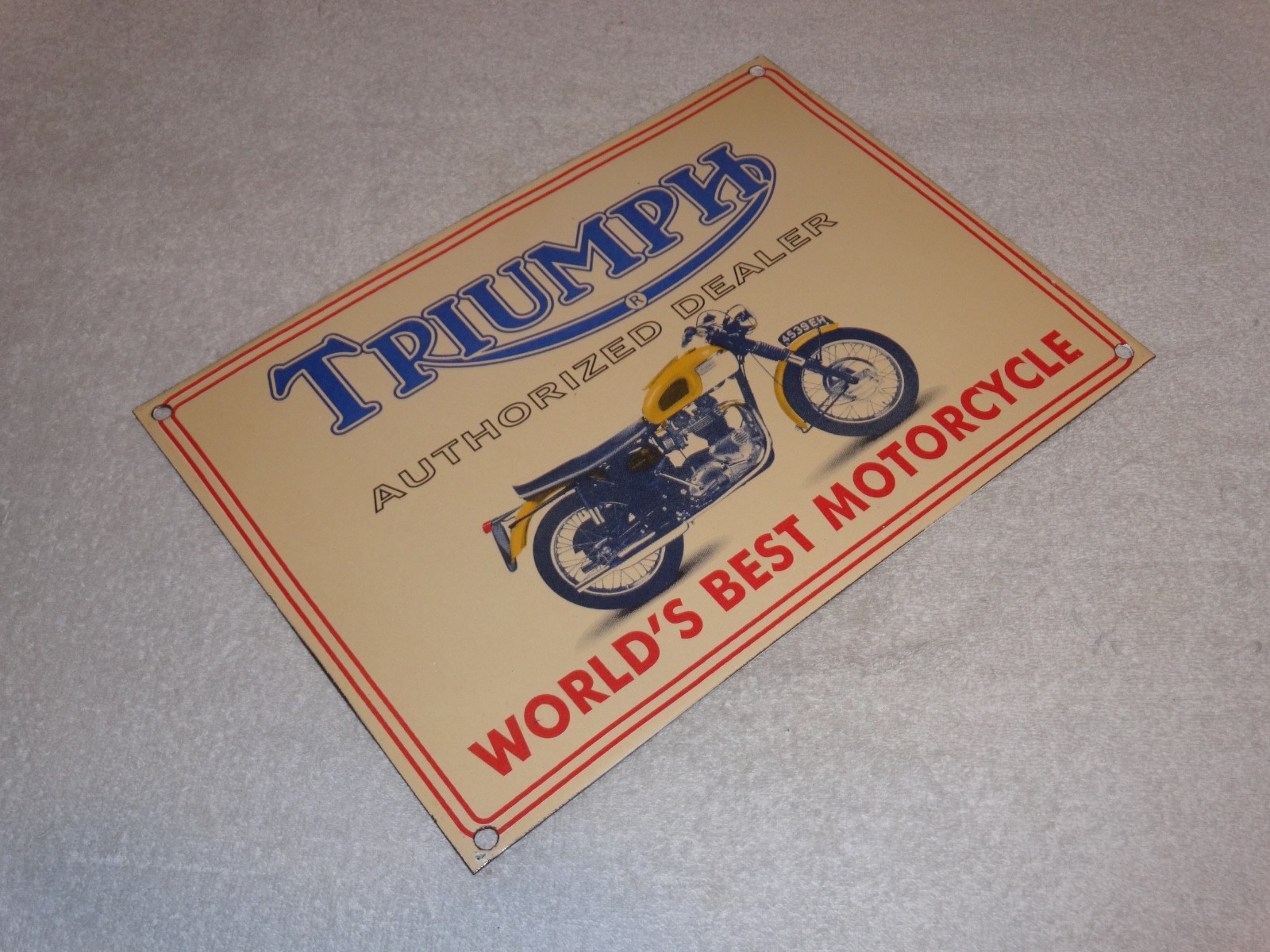 VINTAGE TRIUMPH MOTORCYCLES DEALER PORCELAIN METAL GASOLINE OIL SIGN!