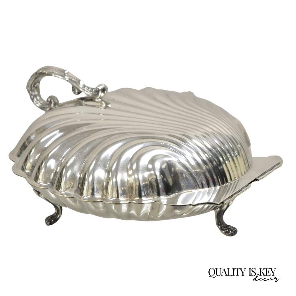 Vintage Regency Style Silver Plated Clam Shell Hinged Warmer Serving Platter