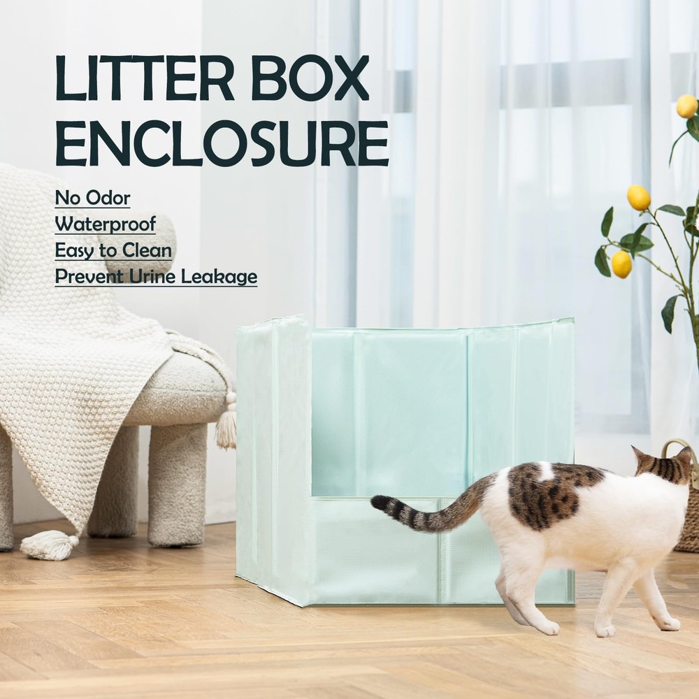 MEEXPAWS Foldable Cat Litter Box Enclosure Splash Guard Waterproof Pee Shield Wa