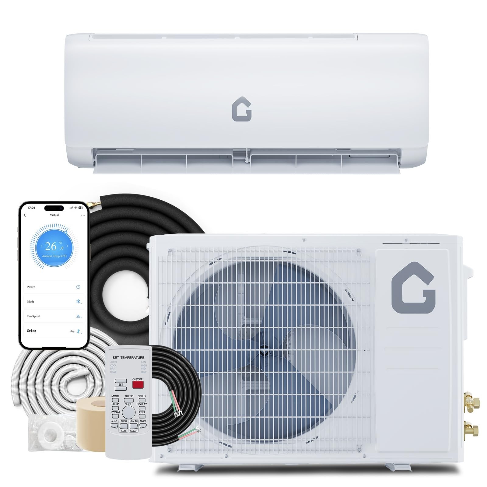18000 Btu Ductless Mini Split Air Conditioner Heating & Cooling 1250 Sq.Ft R32