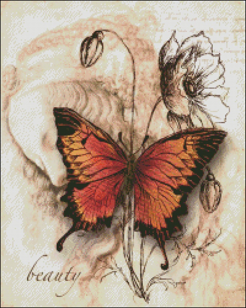Chart Needlework Craft DIY Counted Cross Stitch Pattern - Butterfly Portrait
