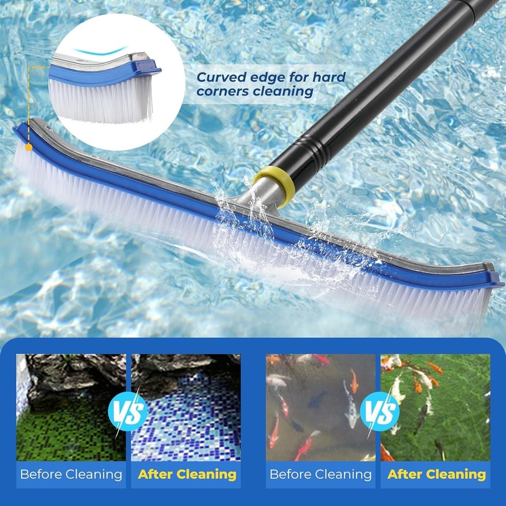 Pool Brush with Adjustable Rustproof Metal Pole for Inground Above Ground Poo...