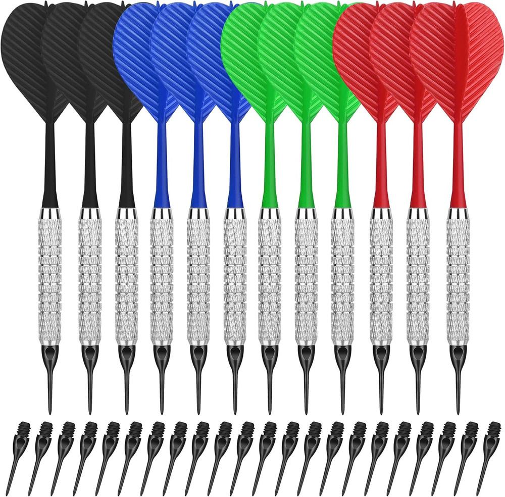 Plastic Tip Darts, 12Pcs Soft Darts Set with 100 Plastic Tips