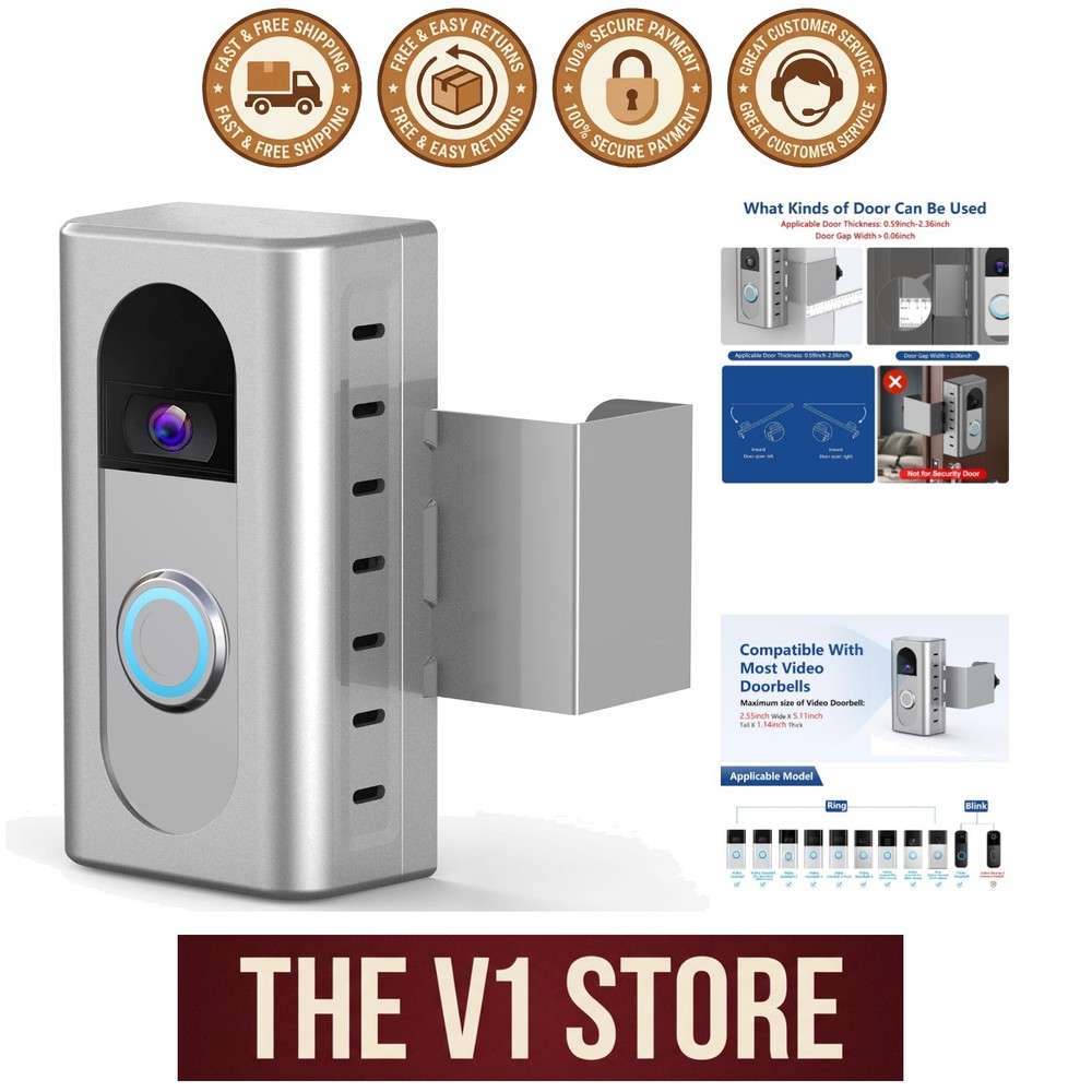 Secure Silver Video Doorbell Mount: Adjustable Bracket for Ultimate Protection