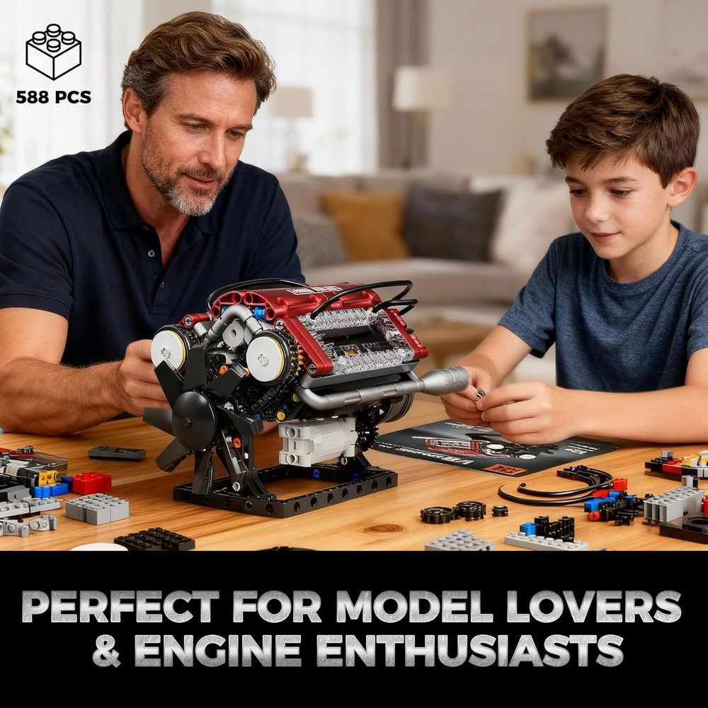 V8 Engine Building Blocks Sets, V8 Engine Model Kit, Runnable Model Engine Build