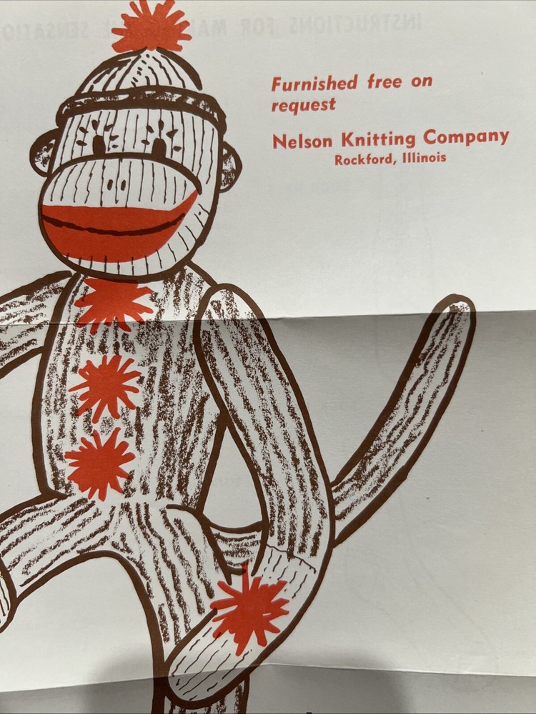 Sensational Sock Monkey Toy Nelson Knitting Red Heel Pattern and Instructions