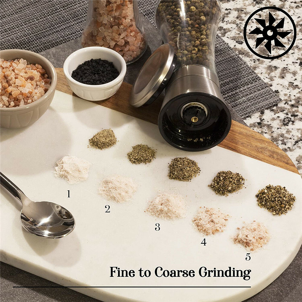 Premium Stainless Steel Salt and Pepper Grinder Shaker Mill Vintage Glass Bottle