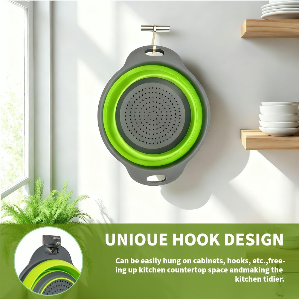 Silicone Colander Collapsible Strainers Set for Kitchen- 2 Pack (5Qt) -Over Home