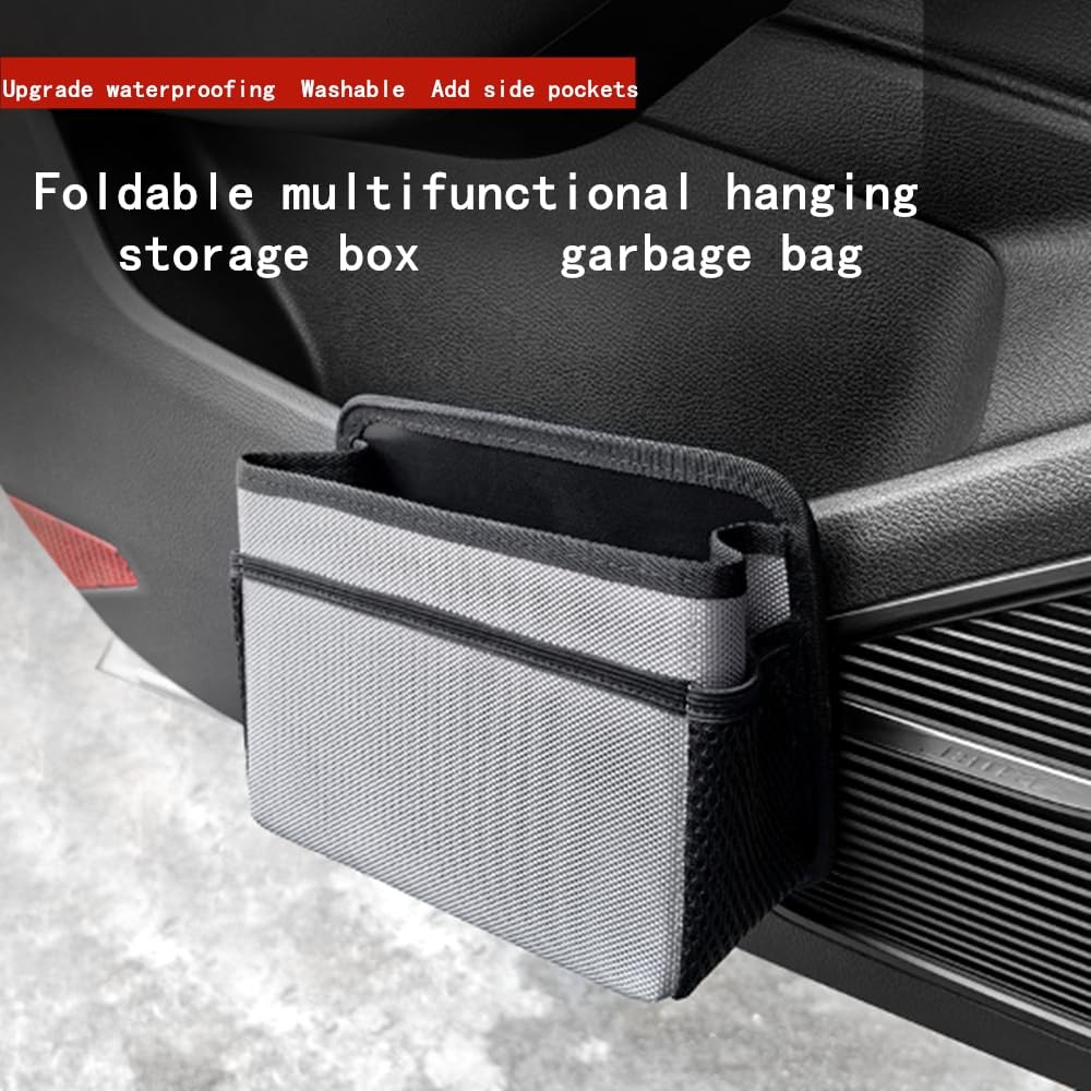 Car Trash Can, Foldable Multifunctional Hanging Storage Box Trash Can grey
