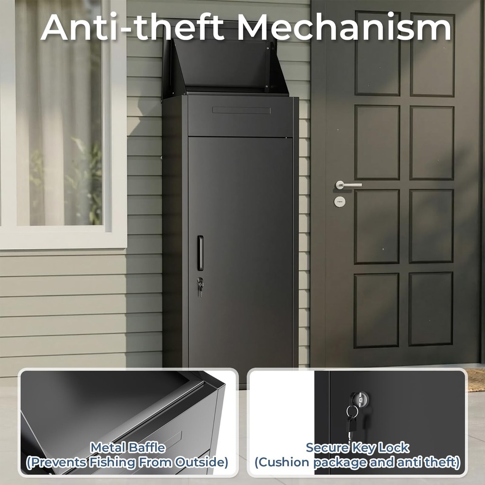 Package Delivery Box for Outside,Lockable Anti-Theft Parcel Drop Box w/Mailbox