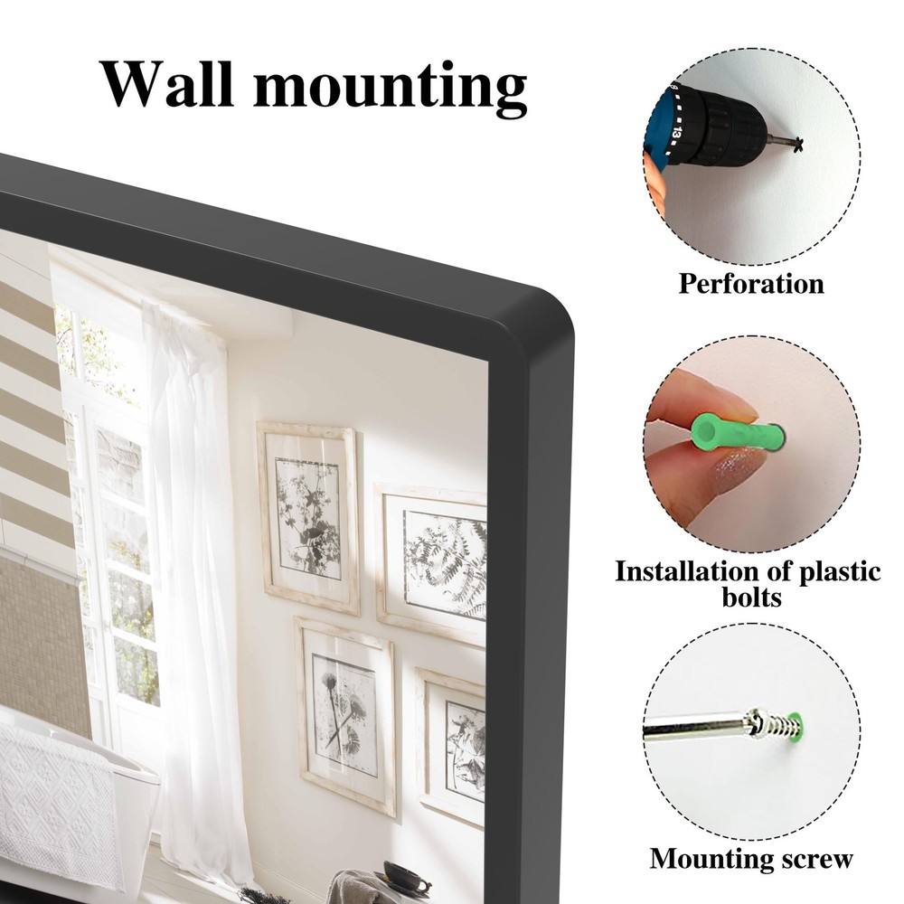 Bathroom Mirror with Shelf, Black Rectangle Wall Mirror Metal Frame, Hanging ...