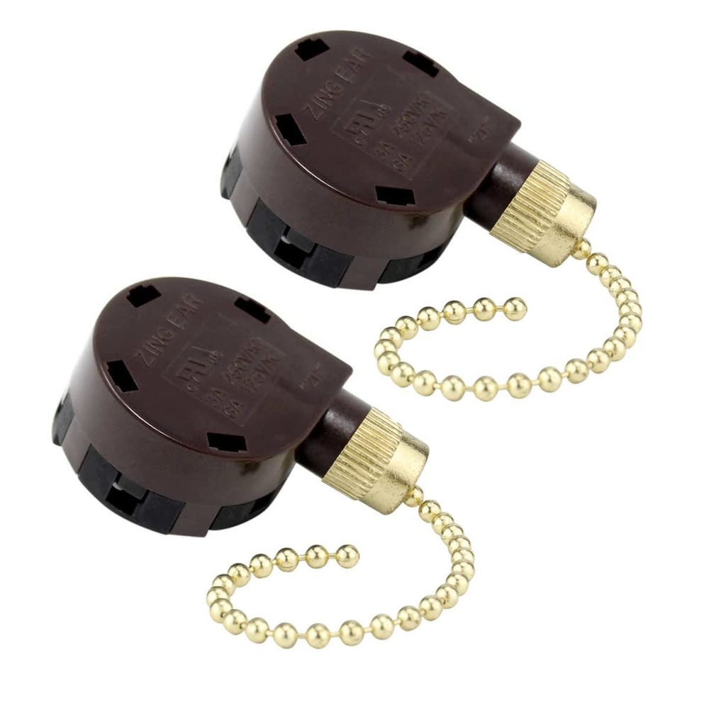 DAYONE Zing Ear ZE268S5 4 Speed 5 Wire Pull Chain Ceiling Fan Switch, 2Pack B...