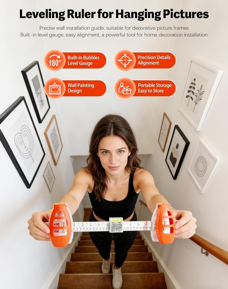 Level Ruler Picture Hanging Tool with Level – Precision Wall Mount Guide