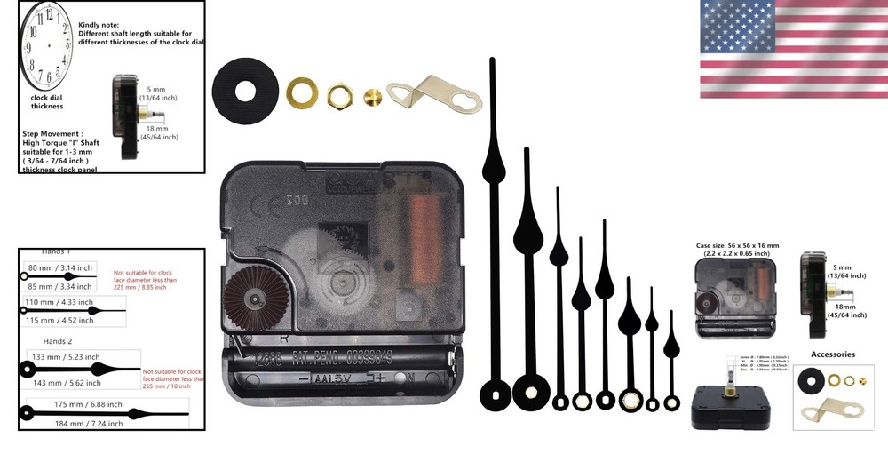 Elegant Black Quartz Clock Movement DIY Kit - Includes Hands & Hardware