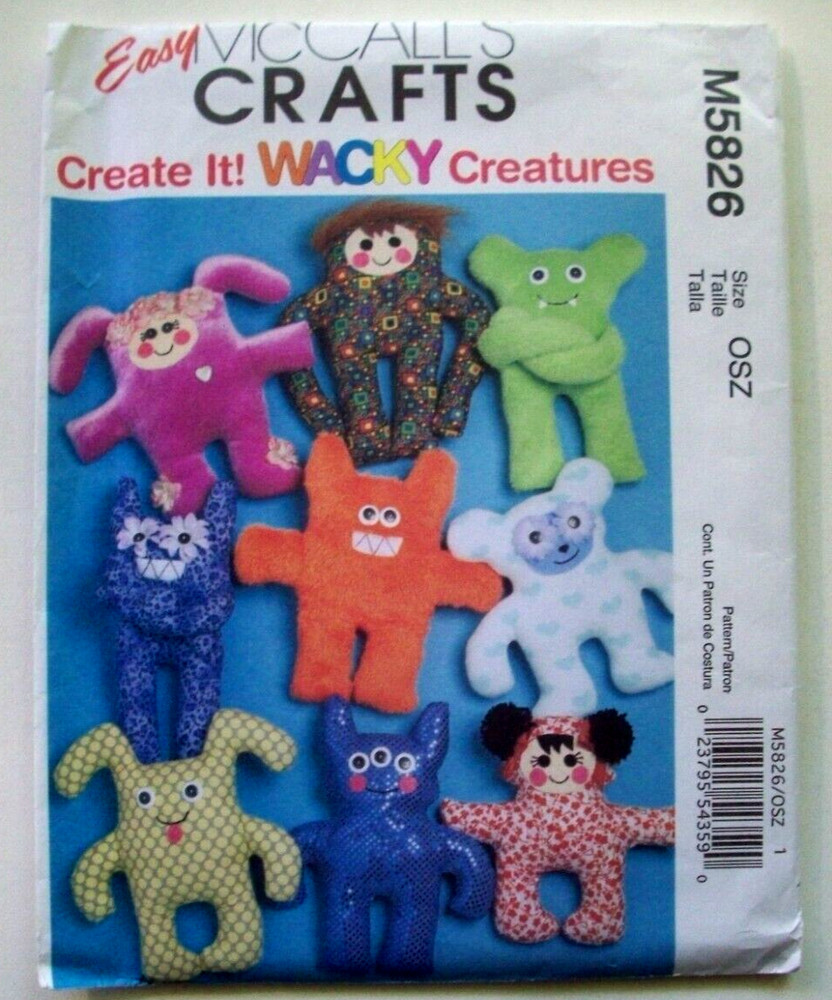 Wacky creatures stuffed toy  decor craft pattern 5826 UNCUT