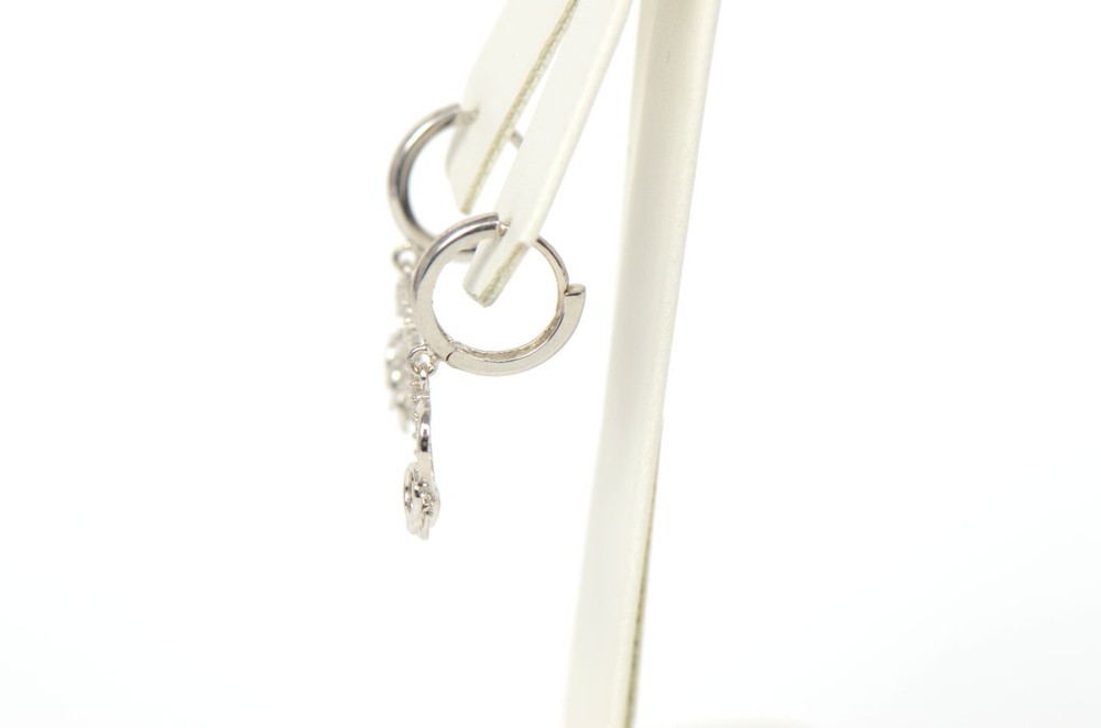.925 Sterling Silver Huggie Dangle Heart Shape Earrings