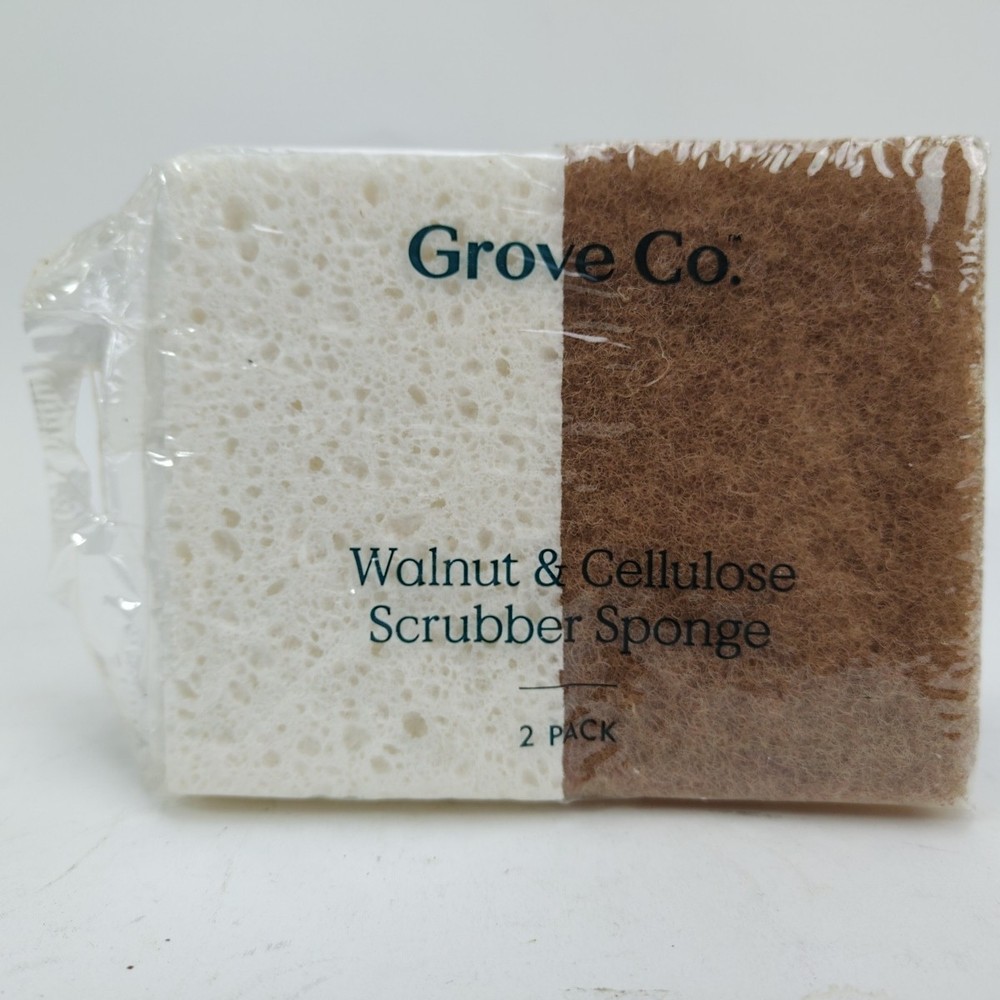 4x Grove Collaborative Walnut & Cellulose Scrubber Sponges (2 Double Packs)
