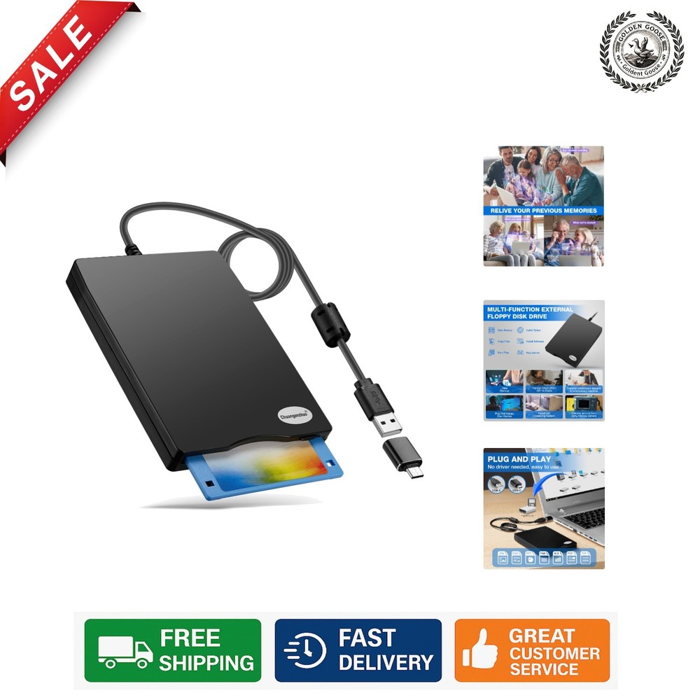 Ultra-Thin External USB Floppy Disk Reader - Compatible with Windows 11/10/XP