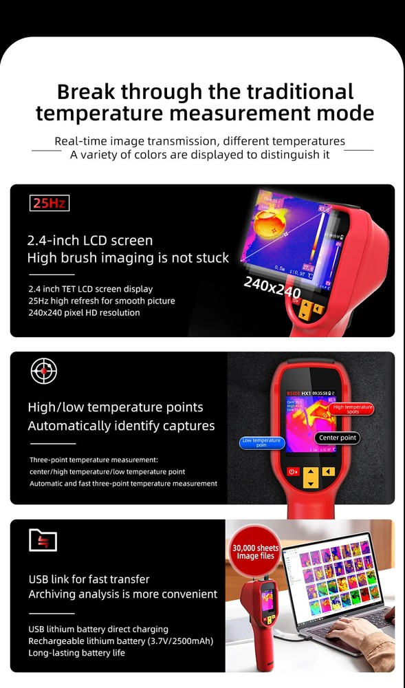 Thermal Imager Camera Handheld 240×240 Palette Save Picture PC Analysis Software