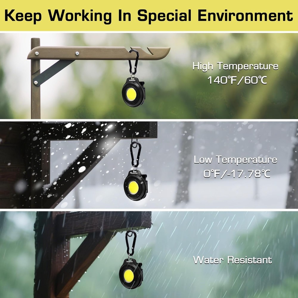 WORKPRO Rechargeable Magnetic Mini COB Work Light Keychain Flashlight w/Hat Clip