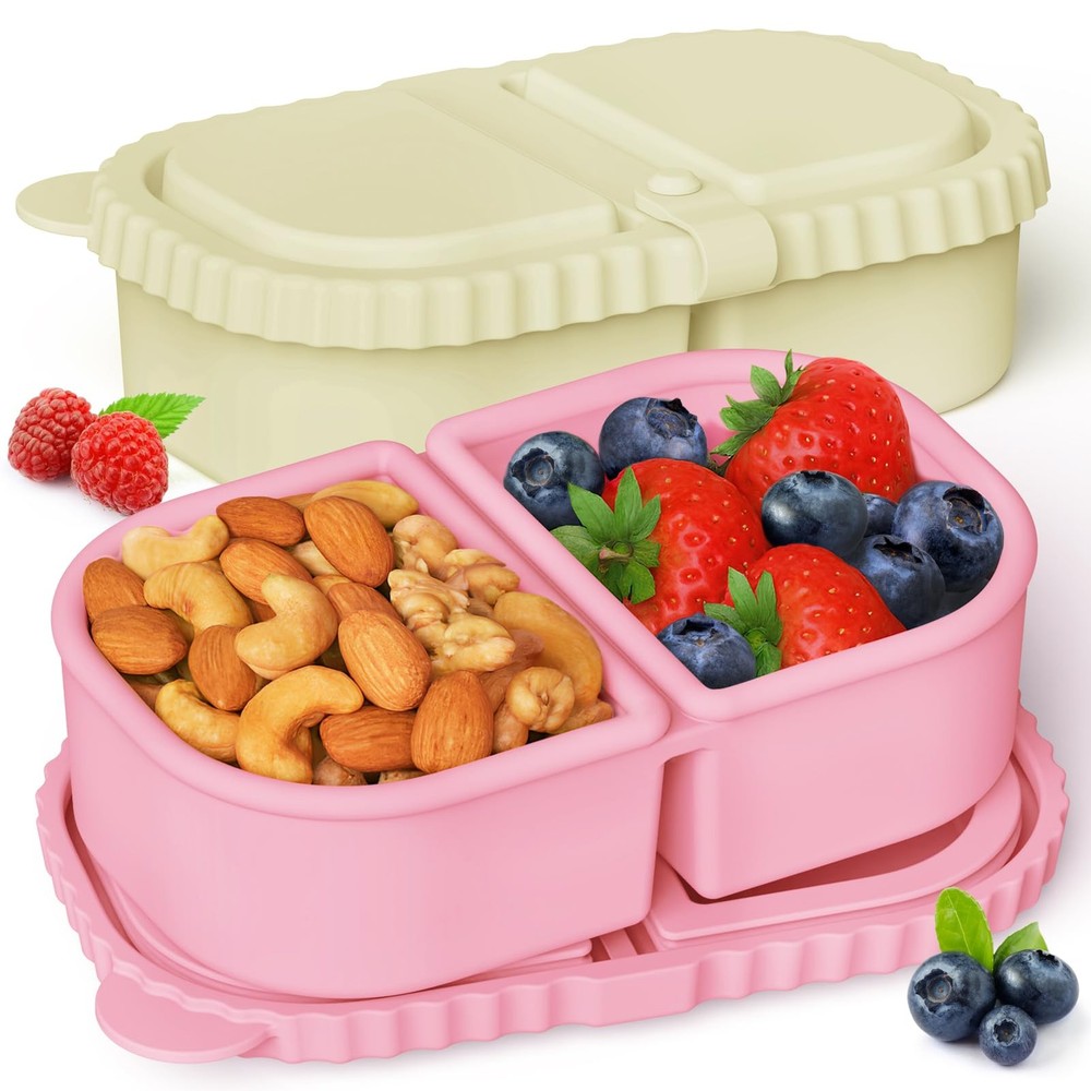 YQL 2 Pack Silicone Snack Containers with Lids, 8.5oz 2Pack(Pink,White)