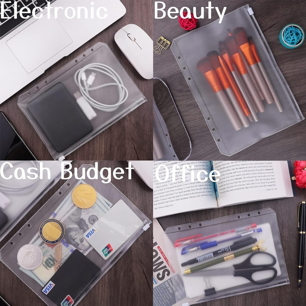 A5 Size 12PCS Clear Zipper Binder Envelopes - Effortless Document Organization