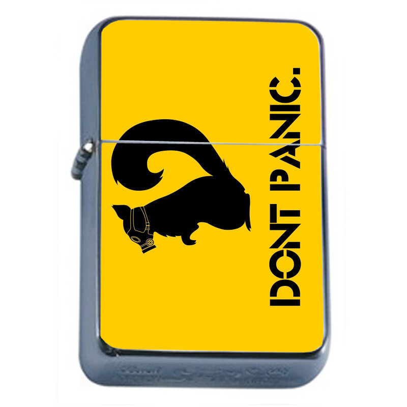 Don't Panic Squirrel Em1 Flip Top Oil Lighter Wind Resistant