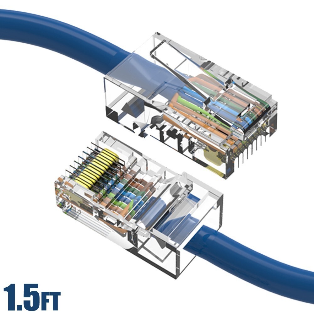 1.5FT Cat5e RJ45 Ethernet LAN Network Patch Cable UTP Non-Booted Copper Blue