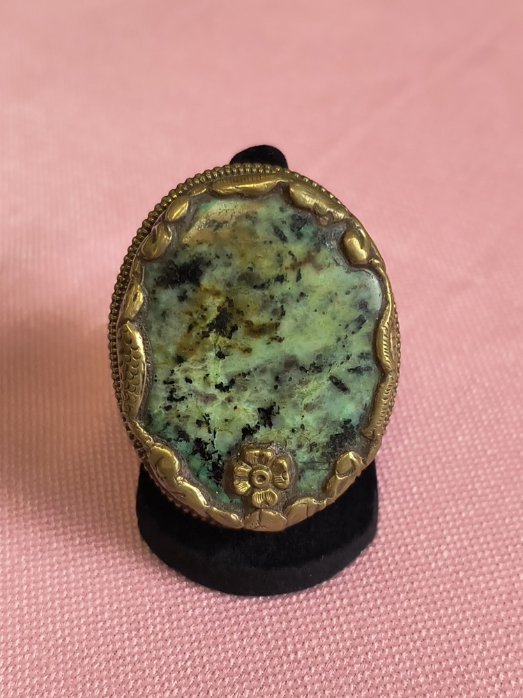 Oval Large LABRADORITE GEMSTONE TIBETAN Animal DESIGN Adjustable Statement RING