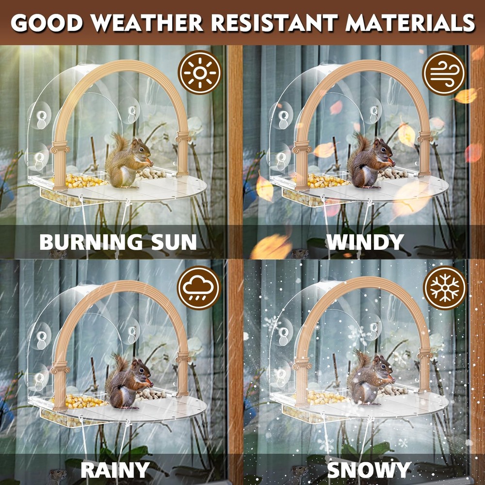 Window Squirrel Feeder Large Outside House 5 Suction Cups Clear Plastic