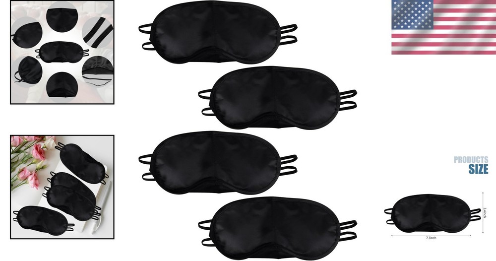 4 Pcs Solid Black Sleep Masks with Adjustable Straps - Perfect for Napping