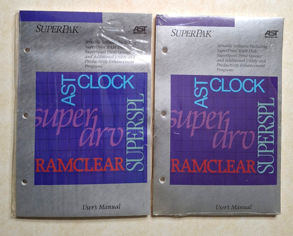 AST SuperPak Software User's Manual Vintage Computer NEW SEALED SuperDrive RAM