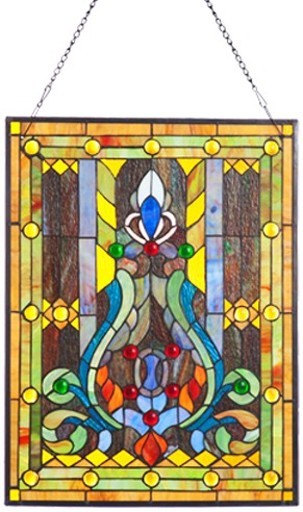 Elegant Tiffany Stained Glass Fleur de Lis Window Panel