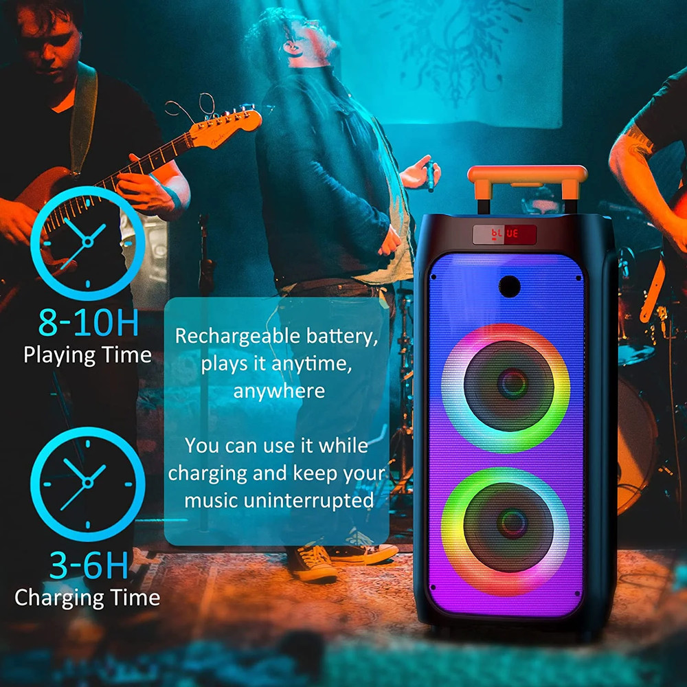 KARAOKE MACHINE 2 Microphone Wheels Trolley Bar Subwoofer Bluetooth Speaker