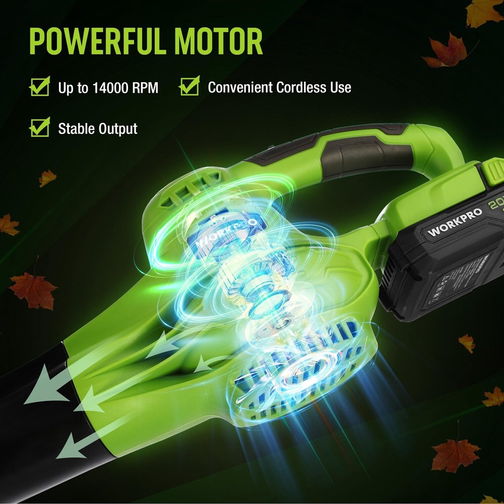 WORKPRO Cordless Leaf Blower, 20V Battery Powered 2-Speed Control Lightweight