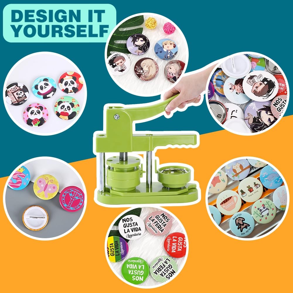 Button Maker Machine 58mm - (3rd Gen) Installation-Free Round - 58 mm, green