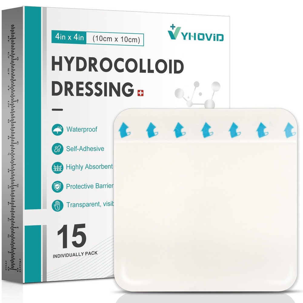 15 Pack Hydrocolloid Wound Dressing 4" x 4", x 4"(15 PCS)