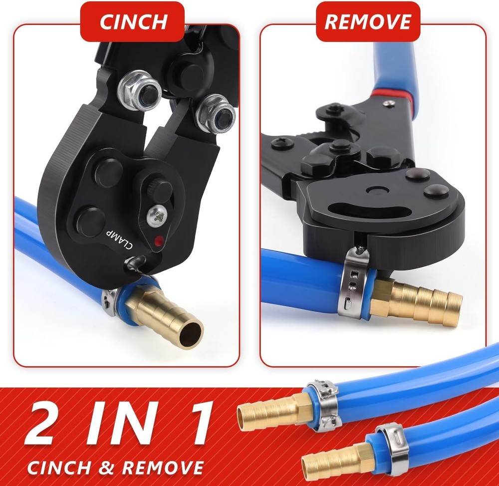 Cinch and Remove Dual-Function Pex Crimp Tool 3/8" to 1" Pex Crimper with Pex...