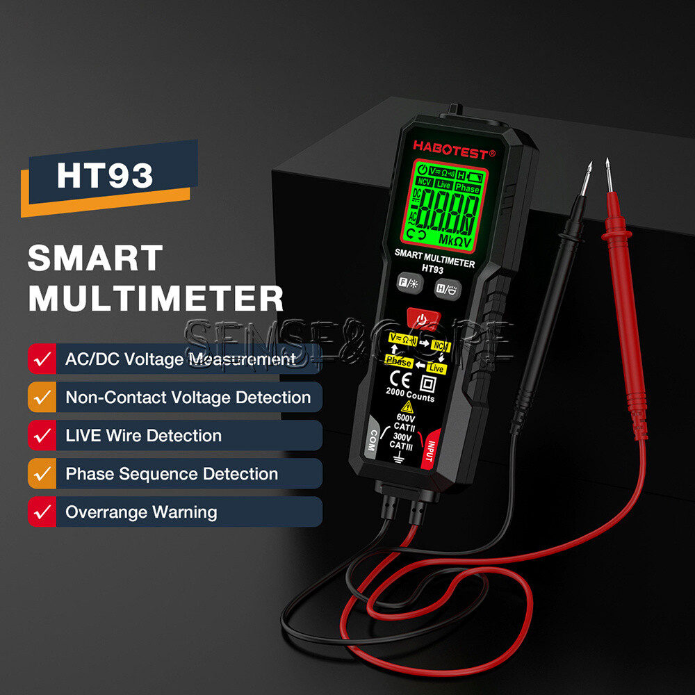 HT93 Digital Multimeter Smart Meter 2000 Counts AC Voltage NCV Tester Car Range-