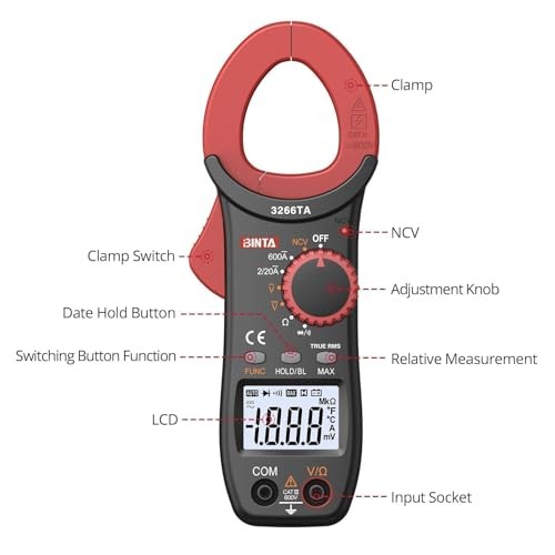 Digital Clamp Meter, Multimeter with Auto Range NCV TRMS, 600A AC 2000 Counts