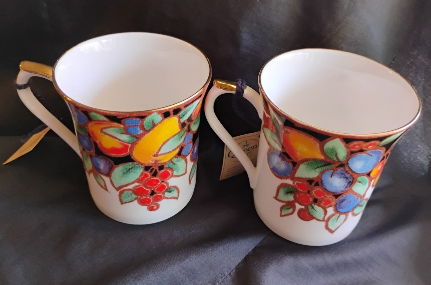 New with Tag Queens Fine Bone China "Covent Garden" Pattern Mugs, Set of 2
