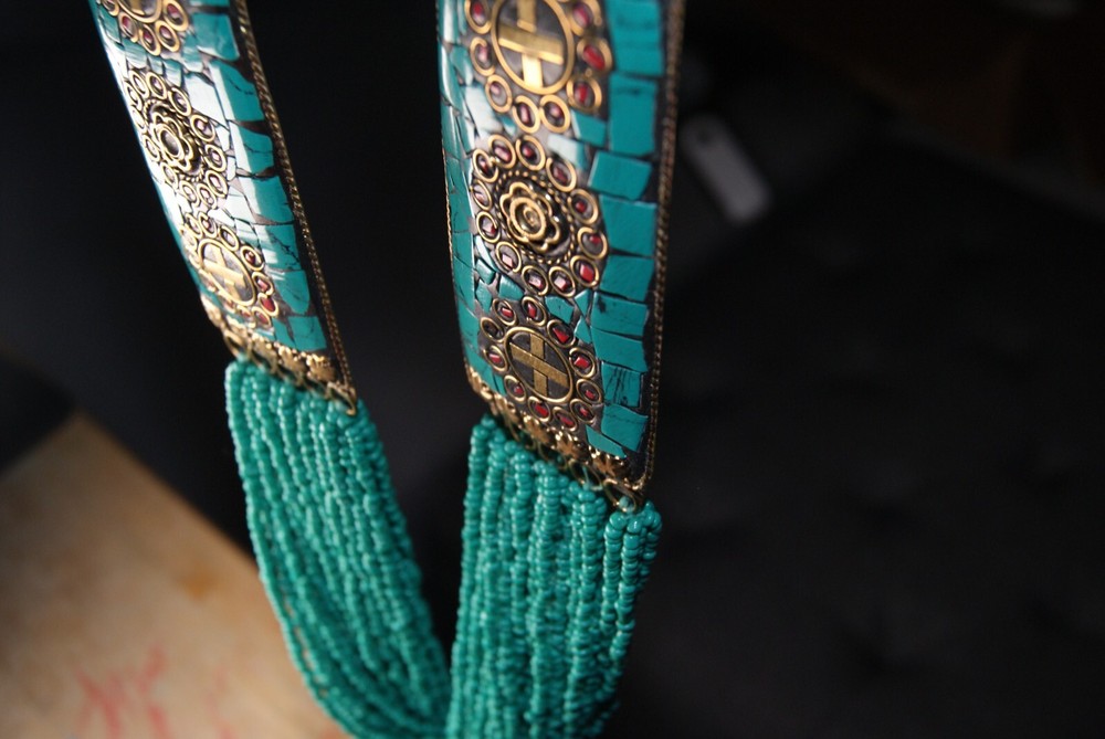 Boho Chic Necklace Set Turquoise Silver Plated with Multi Strand Beads