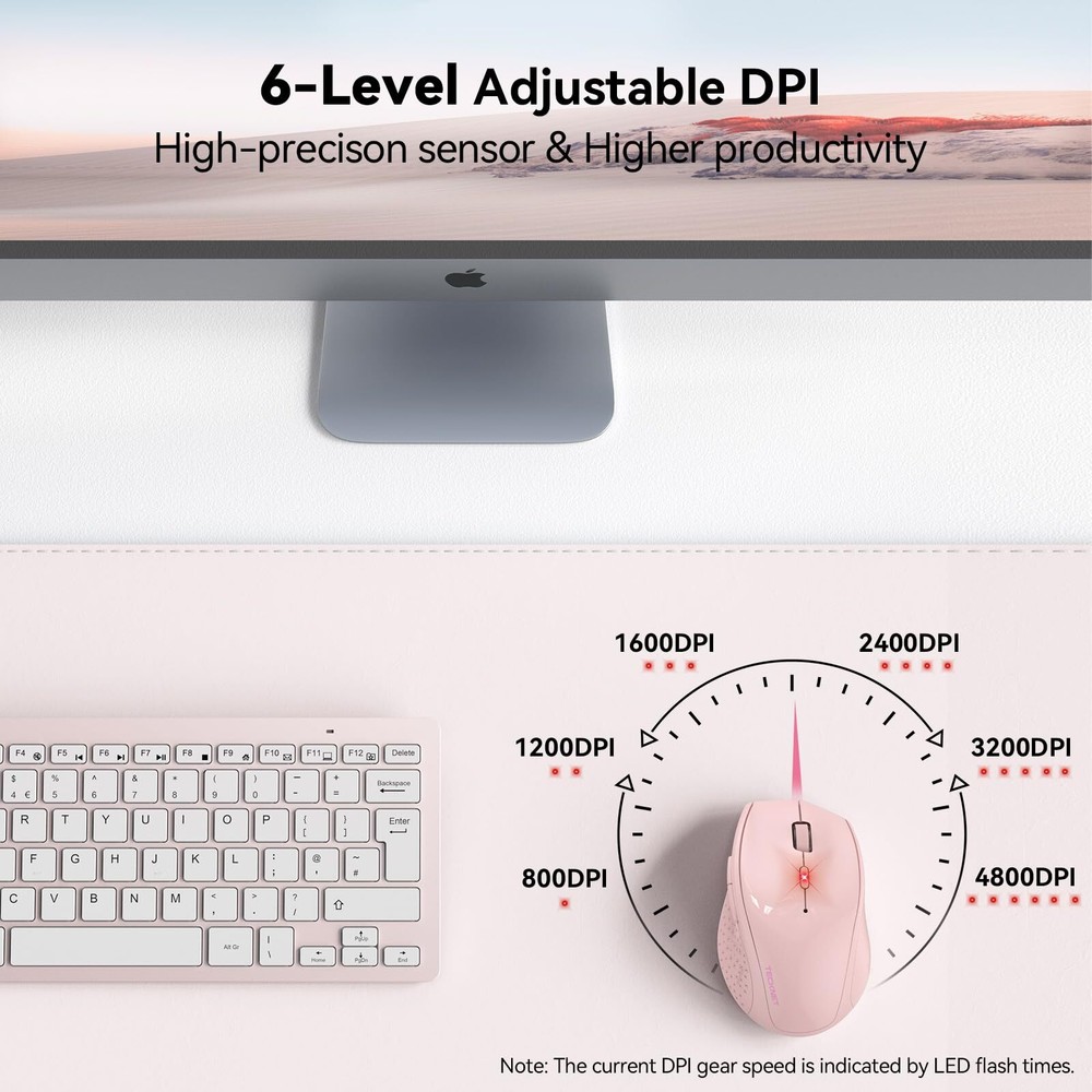 Wireless Mouse 2.4G USB Computer Mouse with 6-Level Adjustable 4800 DPI 30 Mo...