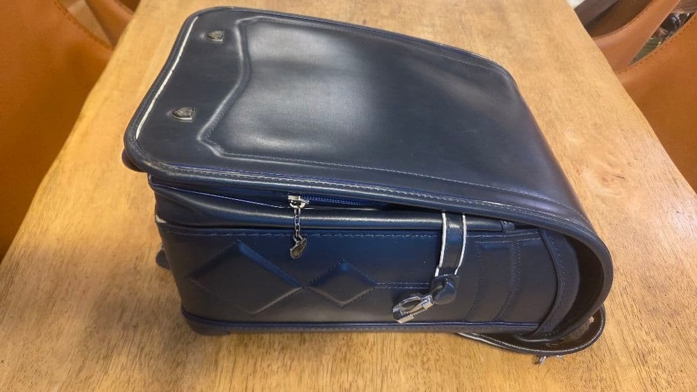 Randoseru Navy Synthetic Leather Backpack Diamond Pattern Adjustable Straps