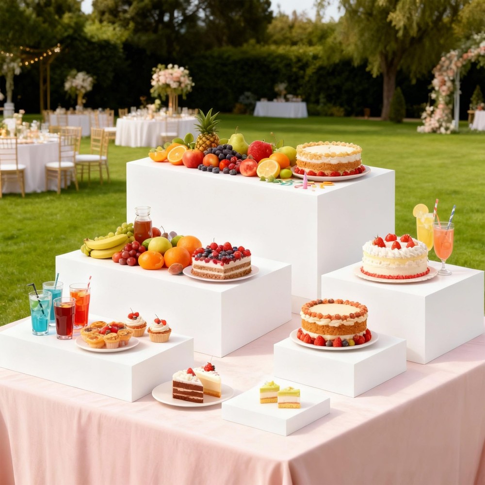 6 PCS Extra Large Buffet Risers Set, White Acrylic Food Risers for Buffet Tab...